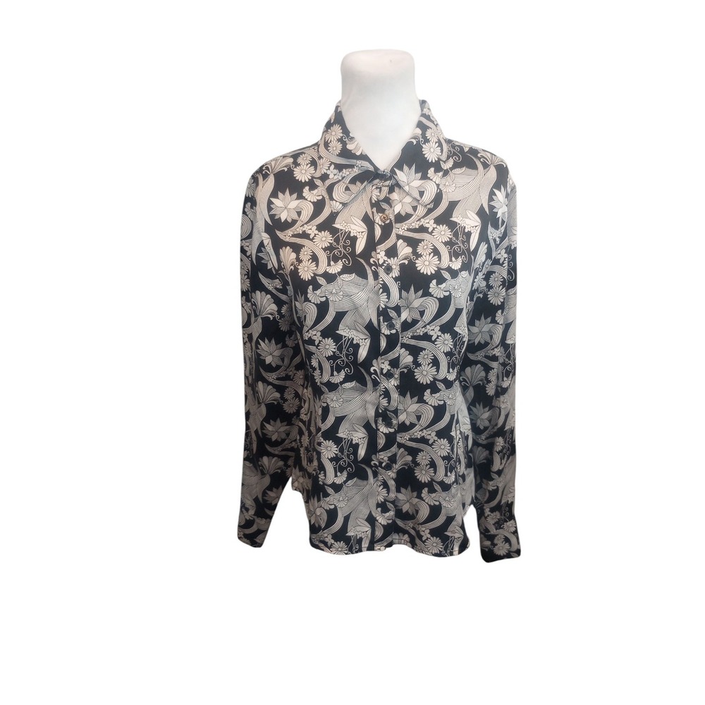 Vtg Mossimo 100% Silk Blouse Womens SZ Large 90's Y2K Floral Office Work Church